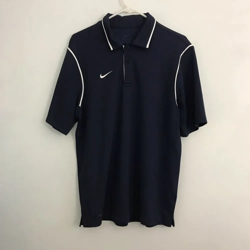 Nike Dri Fit Mens Sz M Navy Blue Polo Collared Shirt Short Sleeve Golf Shirt